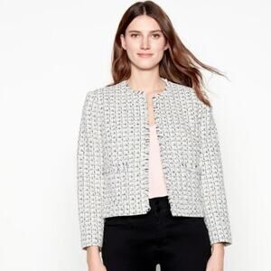 Apostrophe Women’s White Black Cream Tweed Zip Blazer Jacket - Size 14P